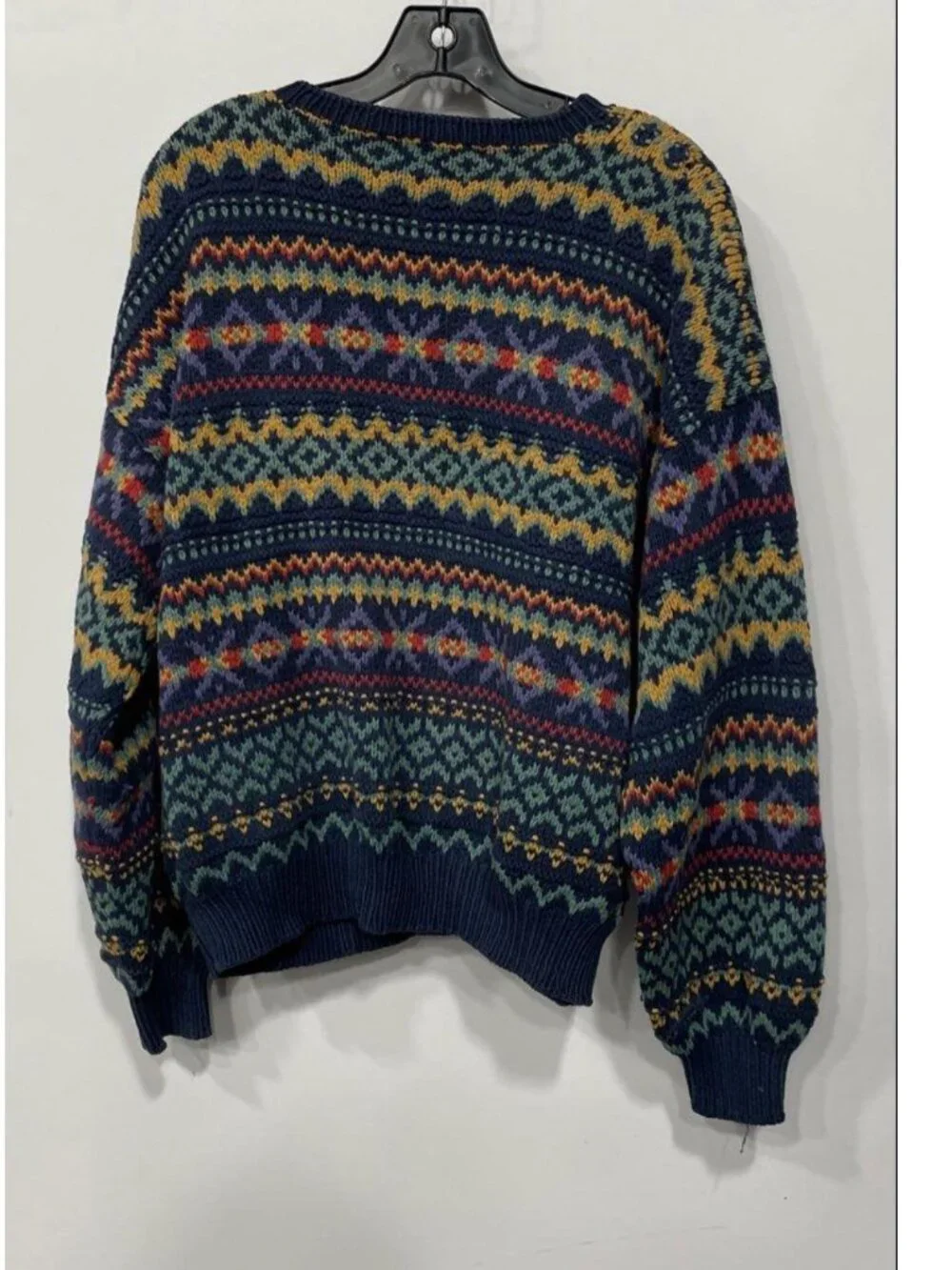 Claiborne Vintage Style Grandpacore Fair Isle Cotton Knit Sweater L